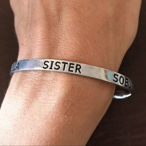 “Sister” sterling silver bangle bracelet